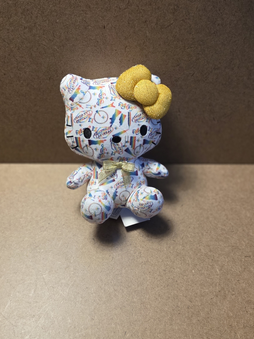 Hello Kitty Plush with Gold Bow - White Multicolor Las Vegas Graffiti Pattern
